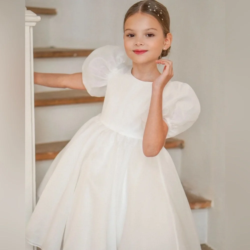 NWT Girl’s Elegant Princess Puff Sleeves Party Dress in Ivory Size 9-10Y